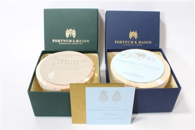 Lot 162 - Two Royal Household Fortnum & Mason Christmas Puddings in original boxes and cards .