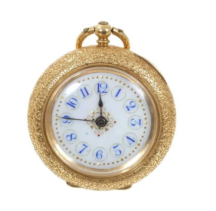 Lot 824 - Late 19th Century Swiss 18ct gold fob watch