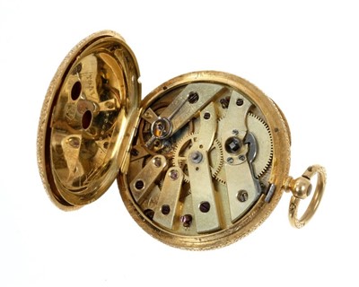 Lot 824 - Late 19th Century Swiss 18ct gold fob watch