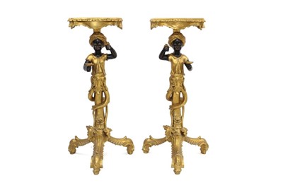 Lot 1626 - Pair of 18th century Venetian style gilt and polychrome blackamoor torcheres