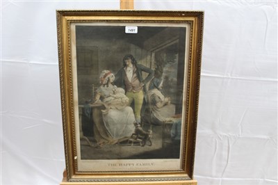 Lot 1491 - George Morland and Francis Wheatley two 18th century mezzotints by J. Dean - The Marriage and The Happy Family, published 1787 by Dean, framed and glazed, 54cm x 41cm and 52cm x 38cm