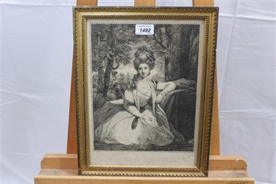 Lot 1492 - Joshua Reynolds 18th century stipple by L. Schiavonetti - Marchioness of Camden, unfinished proof without title, circa 1790, in glazed gilt frame, 33cm x 24cm