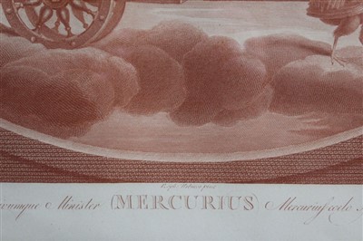 Lot 1493 - Carlo Lasinio (1759-1838) set of eight plates in sanguine on thick woven paper - "Sette Pianti dipinti da Raffaele d'Urbino nella Sala Borgia del Vaticano", Mercurius, Sol, Luna, Mars, Venus, Juppi...