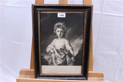 Lot 1494 - F. Cotes 18th century mezzotint on laid paper by J. Watson - Miss Cuncliffe, sold by Ryland, Breyer & Co., circa 1770, in gilt and ebonised frame, 33cm x 22cm