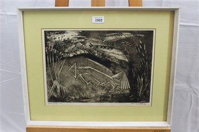 Lot 1503 - Sean Crampton (1918-1999) signed limited edition artists proof etching - Fox in Landscape, 4/5, in glazed frame, 27cm x 37cm