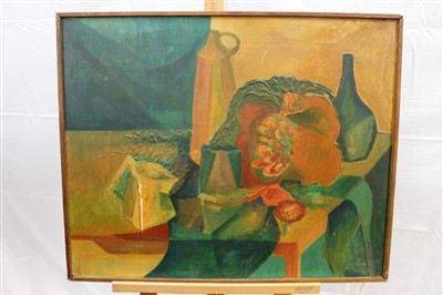 Lot 1506 - British school, 20th century, oil on board - still life with pumpkin, inscribed Ceri Richards, 1959, framed, 61cm x 76cm