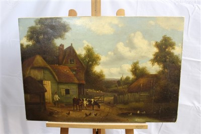 Lot 1510 - Attributed to Charles Vickers, 19th century oil on canvas - a farmstead, unframed, 51cm x 76cm