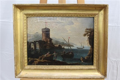 Lot 1524 - Late 19th century Italian school oil on canvas - fishermen and boats off the coast, in gilt frame, 29cm x 39cm