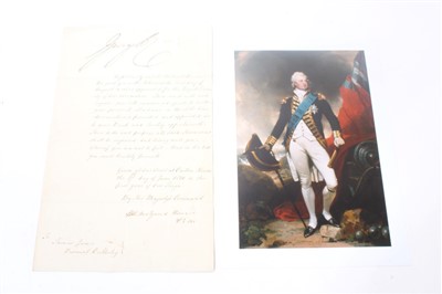 Lot 128 - H.M. King George IV signed warrant requiring the presence of Thomas James, The Viscount Bulkeley
