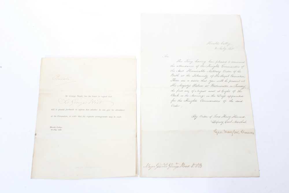 Lot 130 - The Coronation of H.M. King George IV, letter from Sir George Nayler