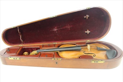 Lot 3565 - 20th Century violin marked Stainer, in an antique mahogany violin box