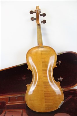 Lot 3565 - 20th Century violin marked Stainer, in an antique mahogany violin box