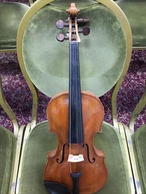 Lot 3565 - 20th Century violin marked Stainer, in an antique mahogany violin box