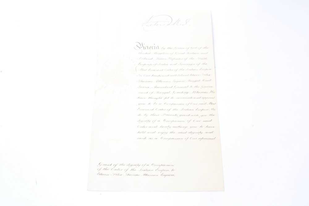 Lot 131 - H.M. Queen Victoria, signed grant appointing Edwin Felix Thomas Atkinson