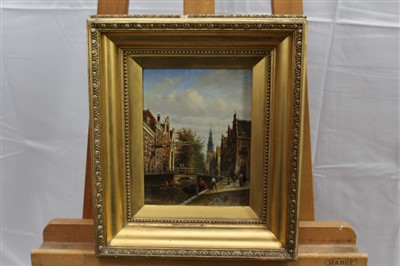 Lot 1526 - Late 19th century Dutch school oil on panel - Town View, indistinctly signed, in gilt frame, 20cm x 16cm