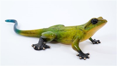 Lot 1251 - Tim Cotterill ‘Frogman’ enamelled bronze sculpture, depicting a salamander, signed and numbered 95/1000, 23cm long