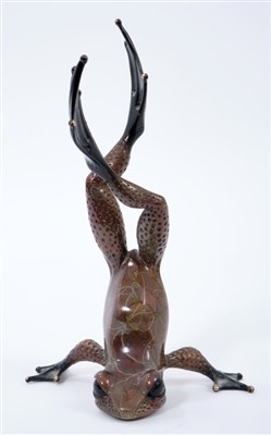 Lot 1255 - Tim Cotterill ‘Frogman’ enamelled bronze sculpture - Headstand frog, signed and numbered 202/250, 20cm high