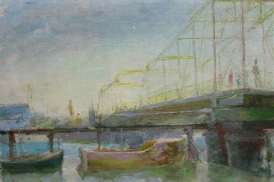 Lot 1546 - *Fred Dubery (1926-2011), oil on board - Arun Swing Bridge, unframed, 31cm x 41cm