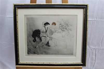 Lot 1555 - Louis Icart (1888-1950) Aquatint - The Conversation, 51/125, signed in pencil, in glazed frame, 30cm x 37cm