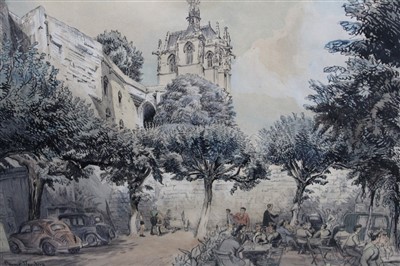 Lot 396 - Dennis Flanders (1915 - 1994) Watercolour and Ink - Market Square, in glazed frame, 30cm x 43cm