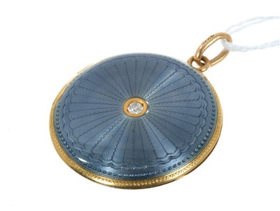 Lot 771 - Good quality Edwardian 18ct gold, diamond and guilloche enamel circular locket, 30mm diameter