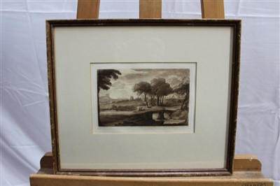 Lot 1595 - Group of 17th and 18th century engravings and etchings to include: Johann Roos etching of livestock, two etching and mezzotints after Claude Lorraine, mezzotint after Philippe Mercier and an 18th c...