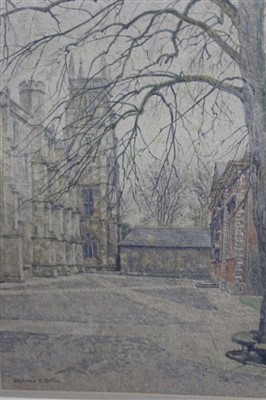 Lot 1586 - Bernard Cecil Gotch (1876-1940) watercolour - Flint Court, Winchester, signed, in glazed frame, 36cm x 28cm