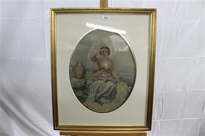 Lot 1585 - John Simmons (1823-1876) oval watercolour - The Water Carrier, signed and dated 1867, in glazed gilt frame, 47cm x 36cm