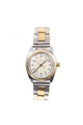 Lot 793 - Rare late 1940s Gentlemen’s Rolex bi-metal ‘bubble back’ wristwatch, model 5011, serial number 647988, circa 1949, the circular dial with luminescent Arabic numerals and hands, centre sweep seconds...