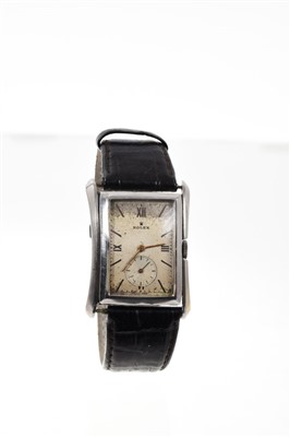 Lot 794 - Rare 1940s gentlemen’s Rolex Prince-type stainless steel wristwatch with Rolex 15 jewel movement, the rectangular curved dial with applied gold Roman and baton hour markers with subsidiary seconds,...