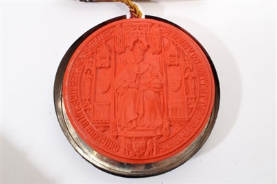 Lot 166 - H.M. King George V red wax Great Seal of England in original japanned tin