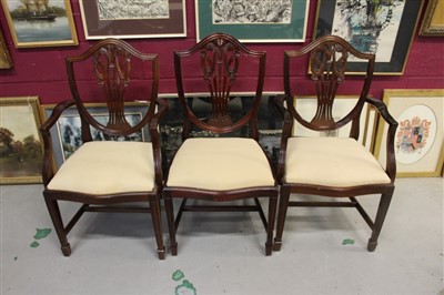 Lot 1744 - Long set of twelve Hepplewhite style mahogany dining chairs