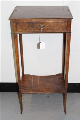 Lot 1746 - Regency burr yew wood two tier side table, with frieze drawer and shelf below on slender tapered legs