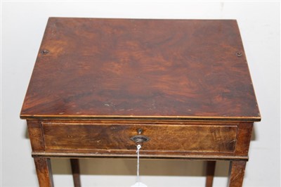 Lot 1746 - Regency burr yew wood two tier side table, with frieze drawer and shelf below on slender tapered legs