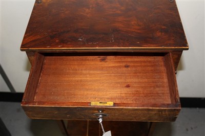 Lot 1746 - Regency burr yew wood two tier side table, with frieze drawer and shelf below on slender tapered legs