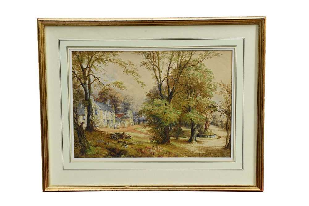 Lot 1601 - Waller Hugh Paton (1828-1895) watercolour - a country house in woodland, signed and dated 1850, in glazed gilt frame
