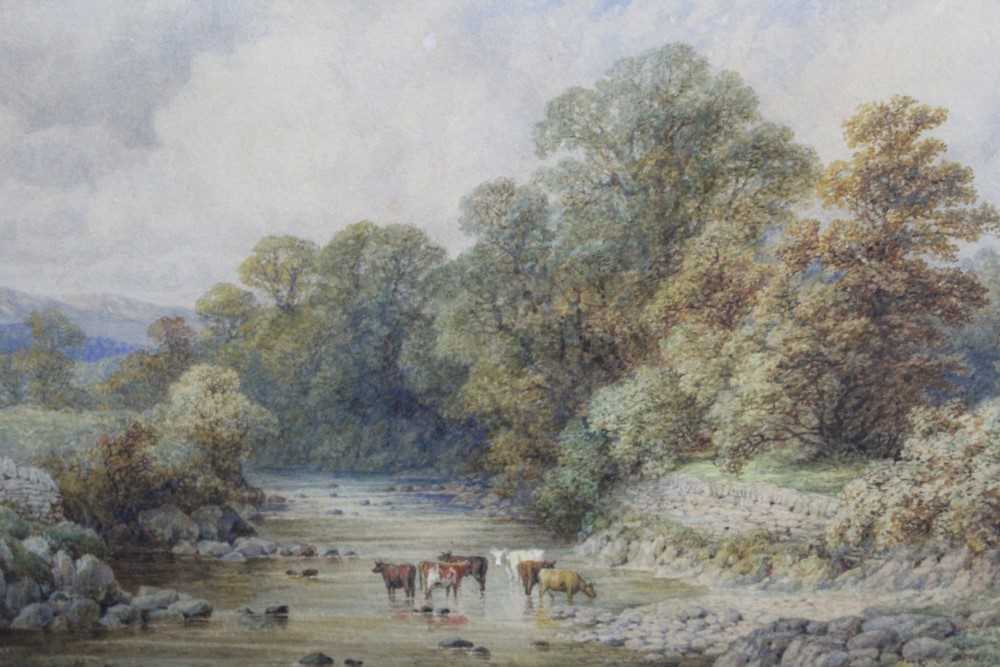 Lot 1602 - Samuel Henry Baker (1824-1909) watercolour - cattle watering, signed, in glazed gilt frame, 26cm x 40cm  
 Provenance: John Spink, London