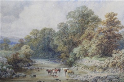 Lot 1602 - Samuel Henry Baker (1824-1909) watercolour - cattle watering, signed, in glazed gilt frame, 26cm x 40cm  
 Provenance: John Spink, London