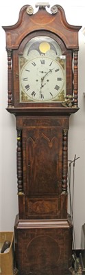 Lot 859 - 19th Century 8 day longcase clock by T Tansley of Birmingham, the painted arched dial with lunar phase, terrestrial globe, painted spandrels depicting castle ruins, subsidiary date and seconds dial...