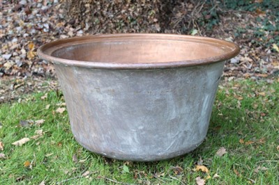 Lot 1750 - Large copper vessel, tapering form with rounded base, 71cm diameter