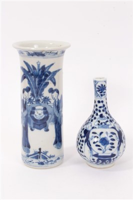 Lot 386 - Early 20th century Chinese blue and white spillvase with figure decoration and similar bottle vase both with four character marks 11-14.5cm