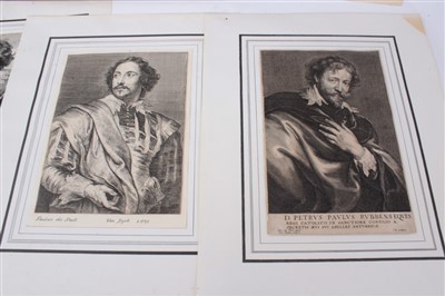 Lot 1295 - Paulus Pontius (1603-1658) copper engraving, Portrait of Peter Paul Rubens, inscribed to plate, 24 x 15cm, together with two others after Van Dyck and three similar engravings, one framed. (6)
