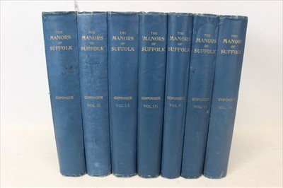 Lot 2348 - W. A. Copinger - The Manors of Suffolk, 7 volumes, 1905-1911, large paper edition, blue cloth binding