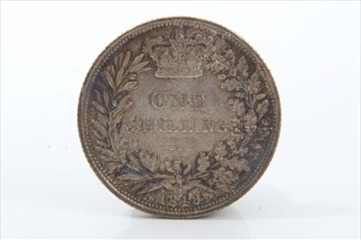 Lot 34 - G.B. Victoria Y.H. shilling 1849 (N.B. some field marks) otherwise AEF (1 coin)