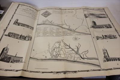 Lot 2366 - An exact facsimile of Gardner’s folding plan of the Ancient City of Dunwich, 1587, Joshua Kirby, engraved J Wood after Gardner, 1753, modern cloth slip case, together with Hamlet Whatling -History...