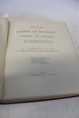 Lot 2375 - W. A. Copinger, History of the Parish of Buxhall in the County of Suffolk, twenty-four full plate illustrations and folding Parish map, London H. Sotheran & Co., 140, Strand 1902, red cloth binding