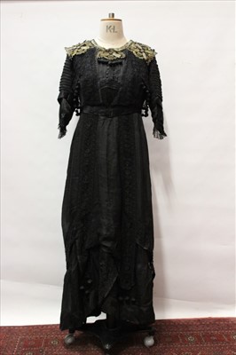 Lot 2229 - Ladies Edwardian black silk dress with metallic thread and bead...