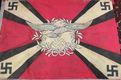 Lot 603 - Nazi Luftwaffe flack regiment banner, with painted Luftwaffe Eagle and Swastika decoration, 119 cm x 87 cm