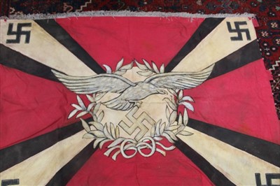 Lot 603 - Nazi Luftwaffe flack regiment banner, with painted Luftwaffe Eagle and Swastika decoration, 119 cm x 87 cm