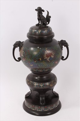 Lot 658 - 19th century Chinese bronze and cloisonné koro and cover